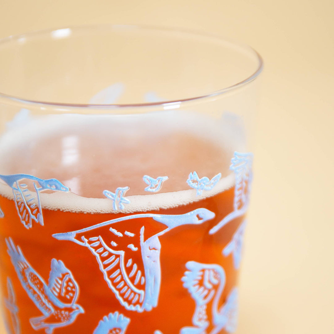 Glass Tumbler | Embossed Blue Birds