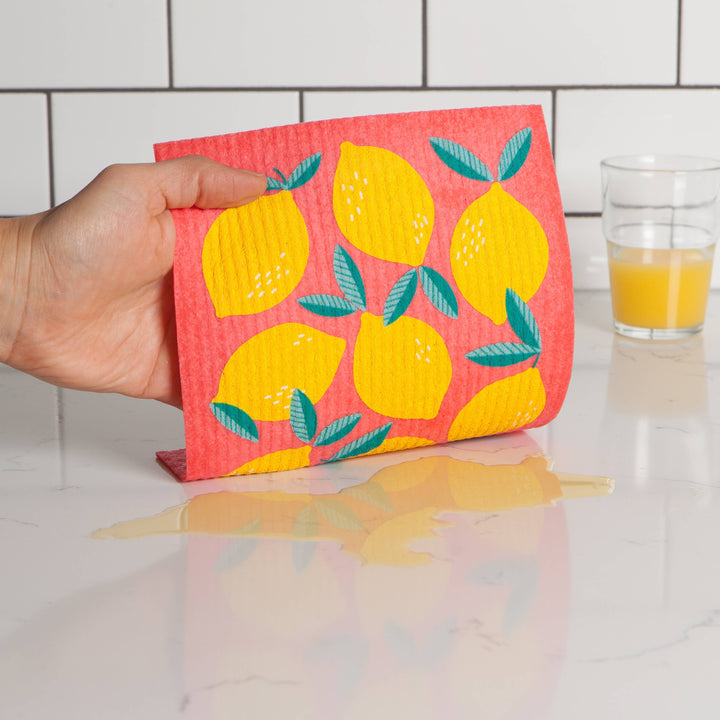 Swedish Dishcloth | Lemons on Pink