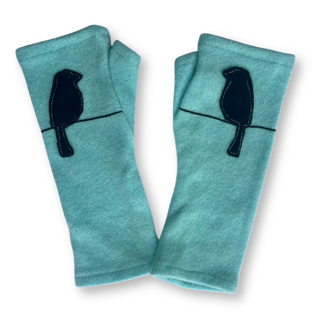 Fingerless Cashmere Gloves "Bird on Wire"