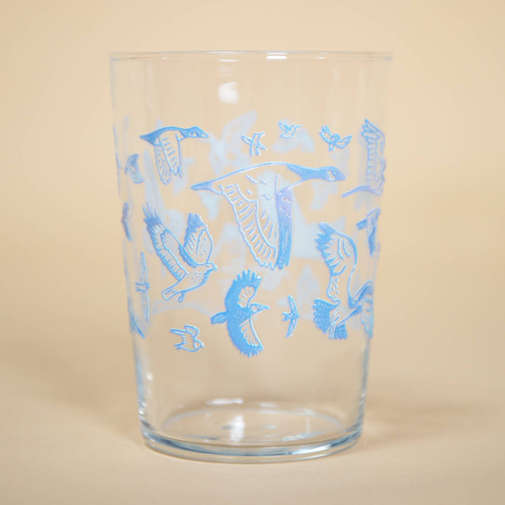 Glass Tumbler | Embossed Blue Birds