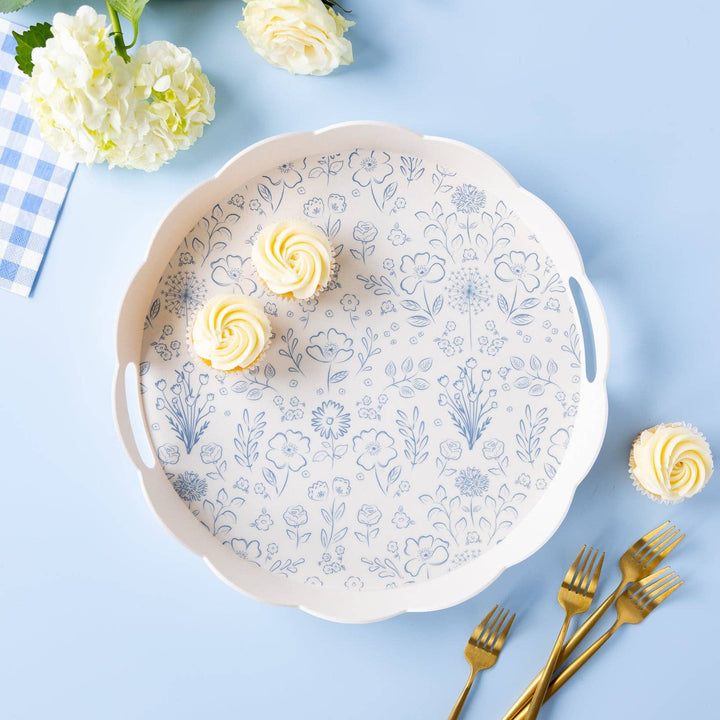 Bamboo Round Scalloped Floral Tray