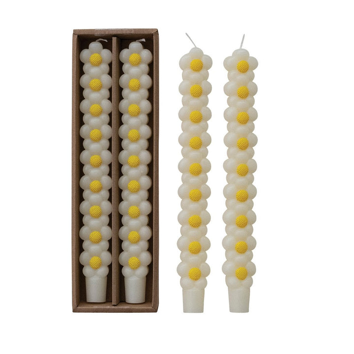 Unscented Stacked Daisy Shaped Taper Candles in Box, Set of 2