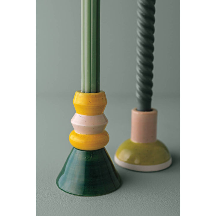 Taper Candle Holder | Pink + Green