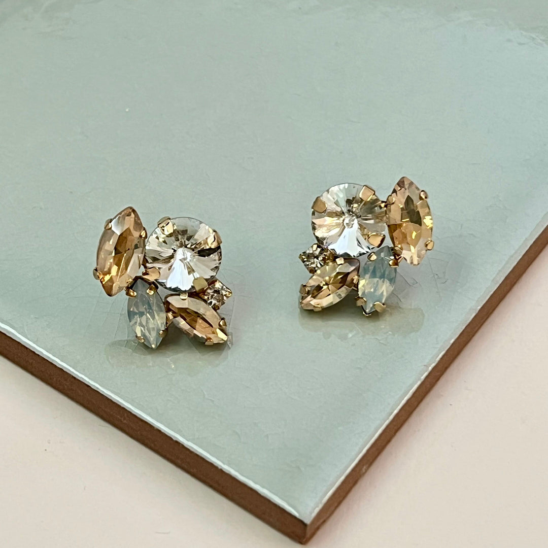 Post Earrings | Crystal Cluster Champagne