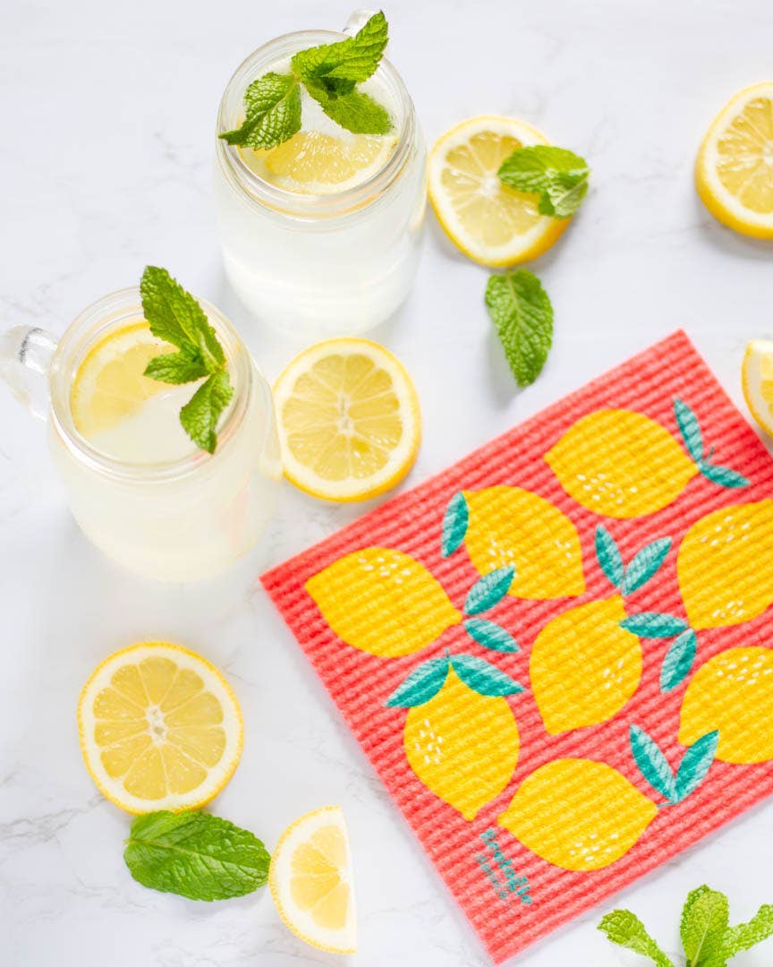 Swedish Dishcloth | Lemons on Pink