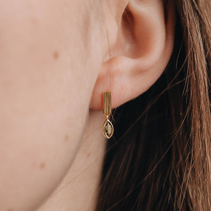 Ribbed Bar + Peridot Crystal Earrings