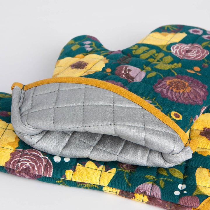 Oven Mitt | Flowers on Teal
