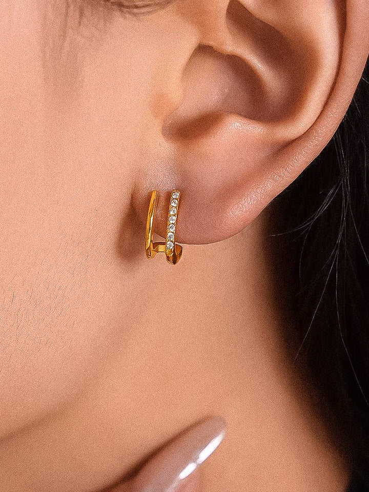 Post Earring | CZ Double Hoop