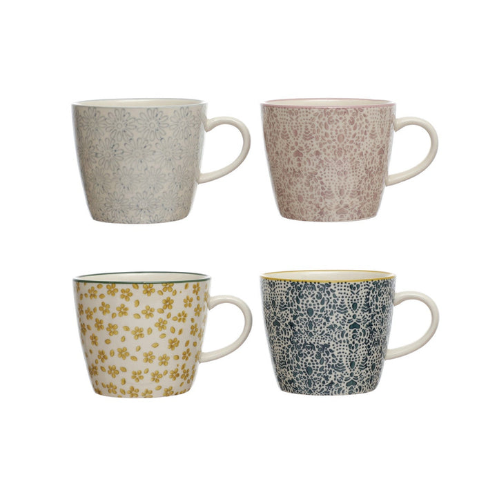 10 oz. Hand-Stamped Stoneware Mug w/ Pattern, 4 Styles