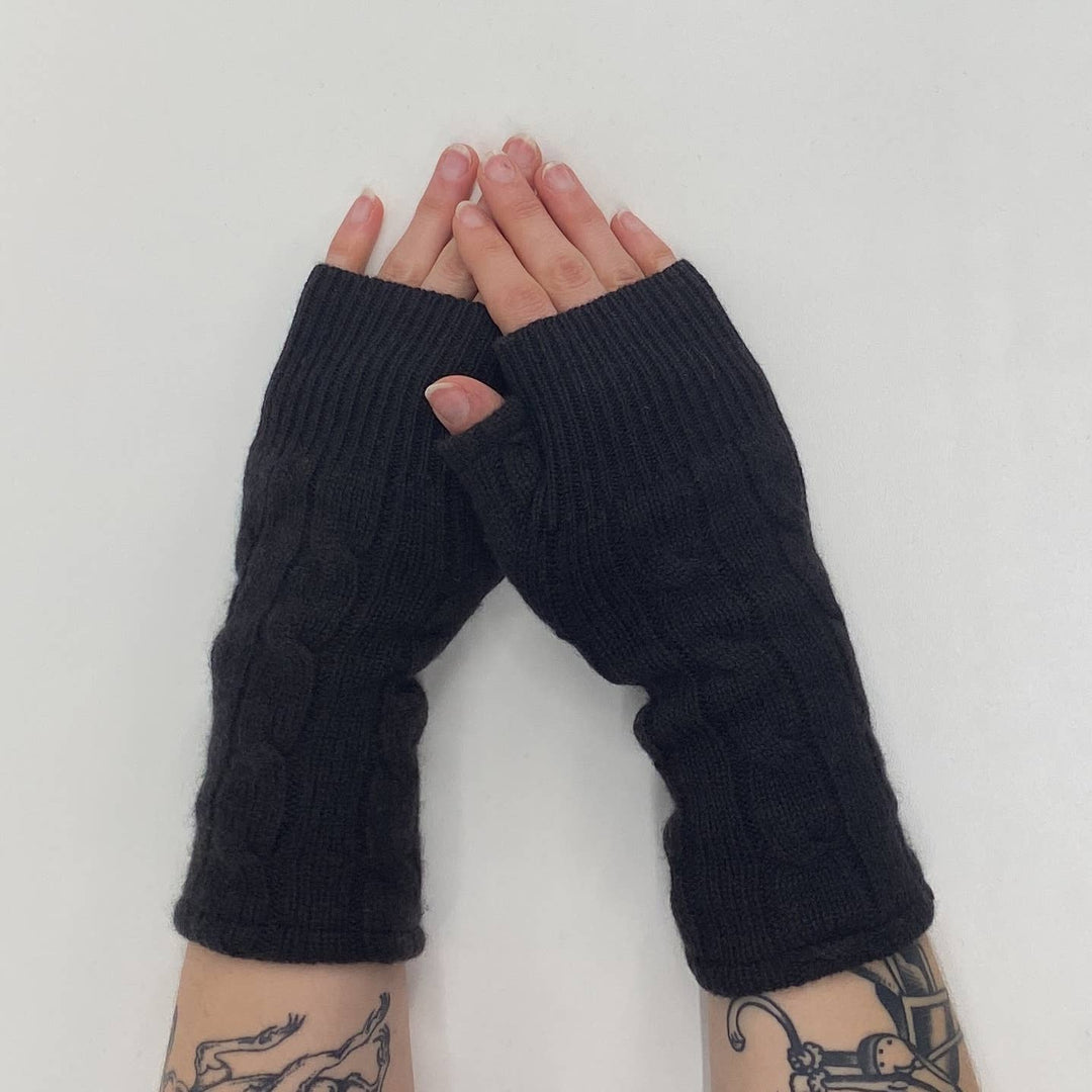 Fingerless Cashmere Gloves "Cable Knit Solids"