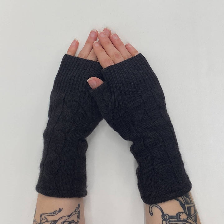 Fingerless Cashmere Gloves "Cable Knit Solids"
