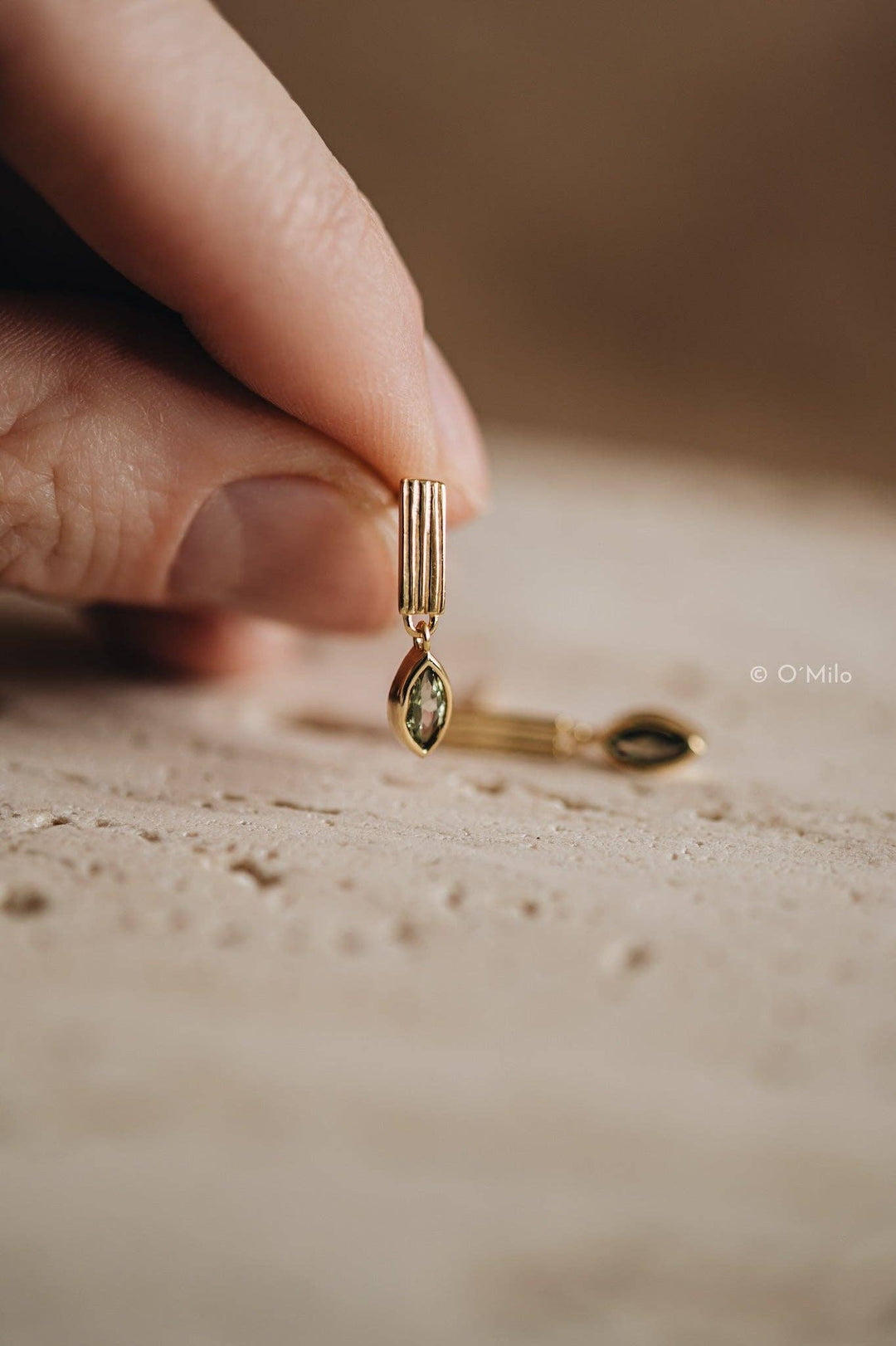 Ribbed Bar + Peridot Crystal Earrings