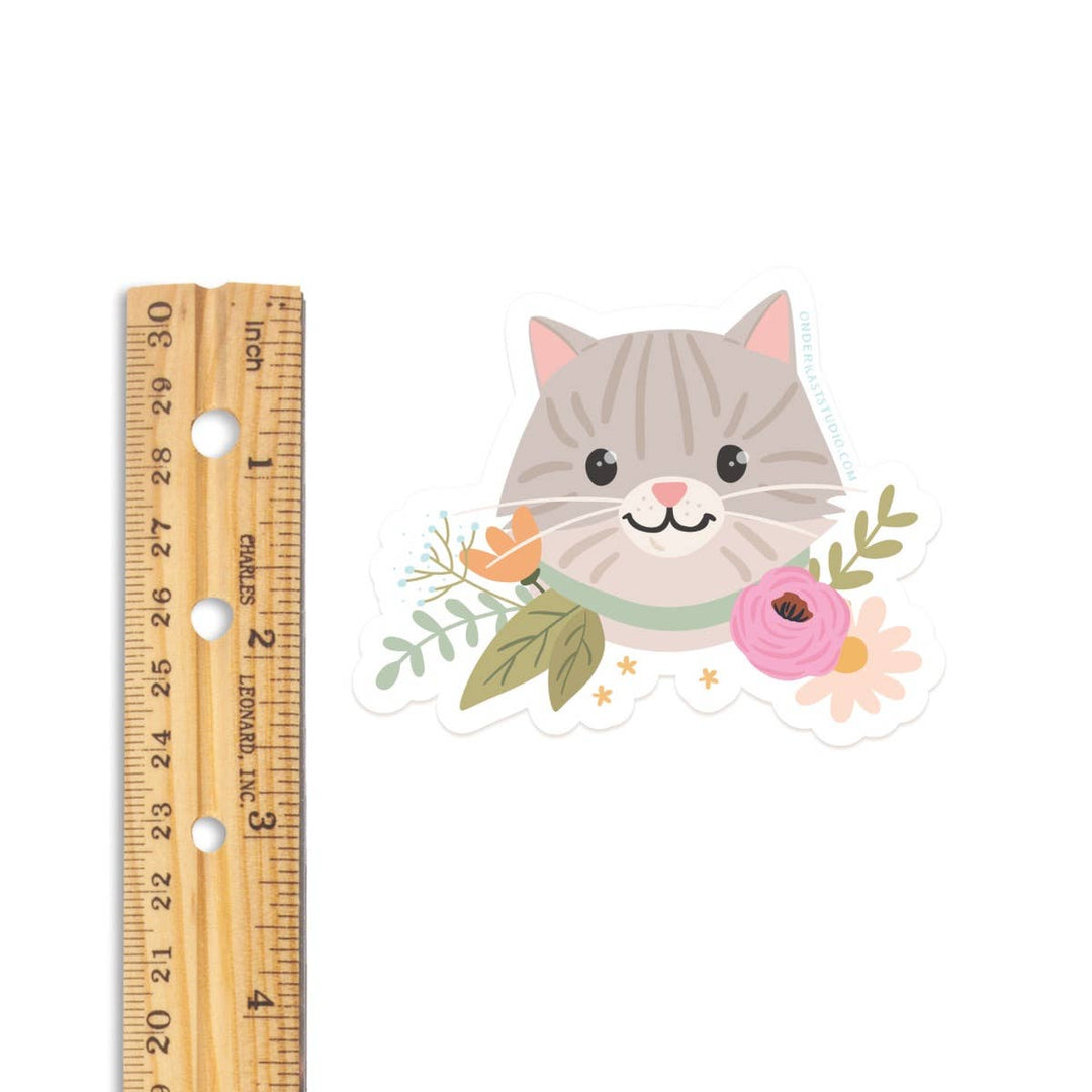 Sticker | Gray Tabby Cat Floral