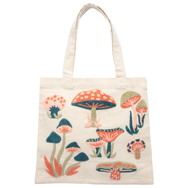 Canvas Tote Bag: Embroidered Mushrooms