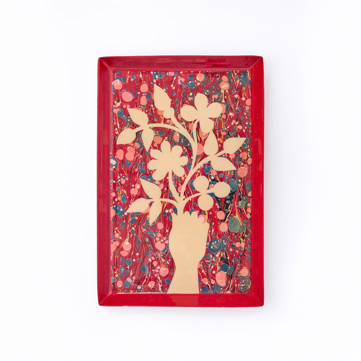 Enamel Tray | Flower Bouquet on Red