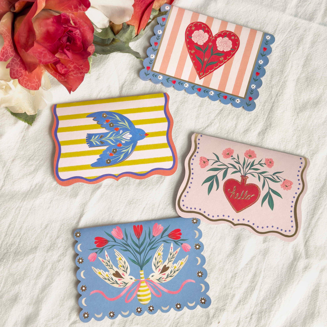 Boxed Blank Pop-Up Cards "Birds + Hearts"