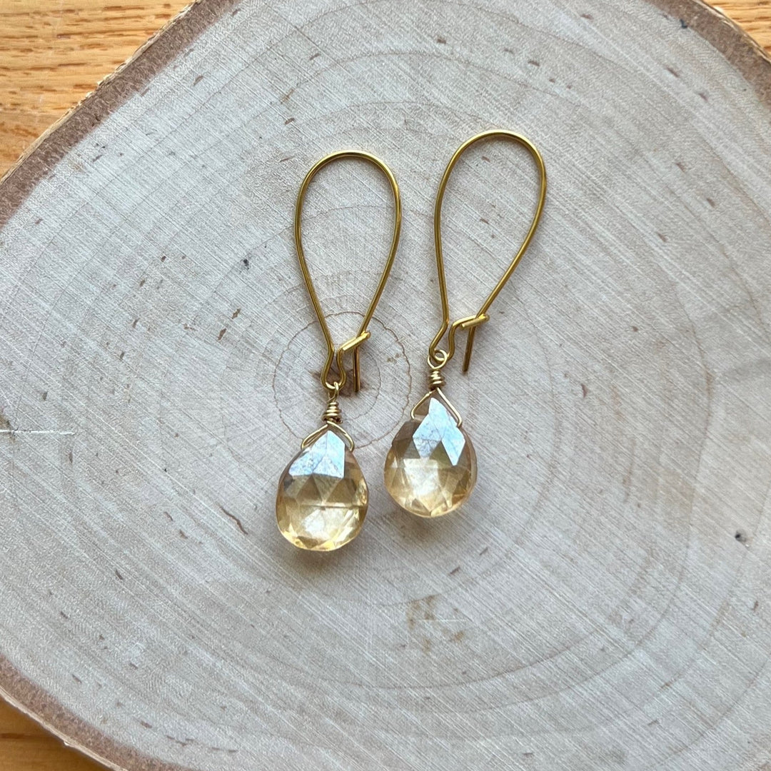 Gold Gemstone Short Earrings