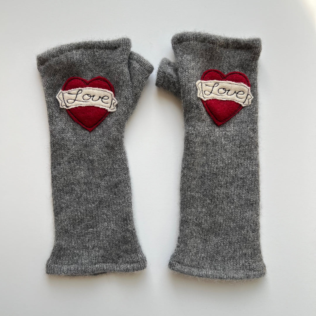 Fingerless Cashmere Gloves "Tattoo Heart"