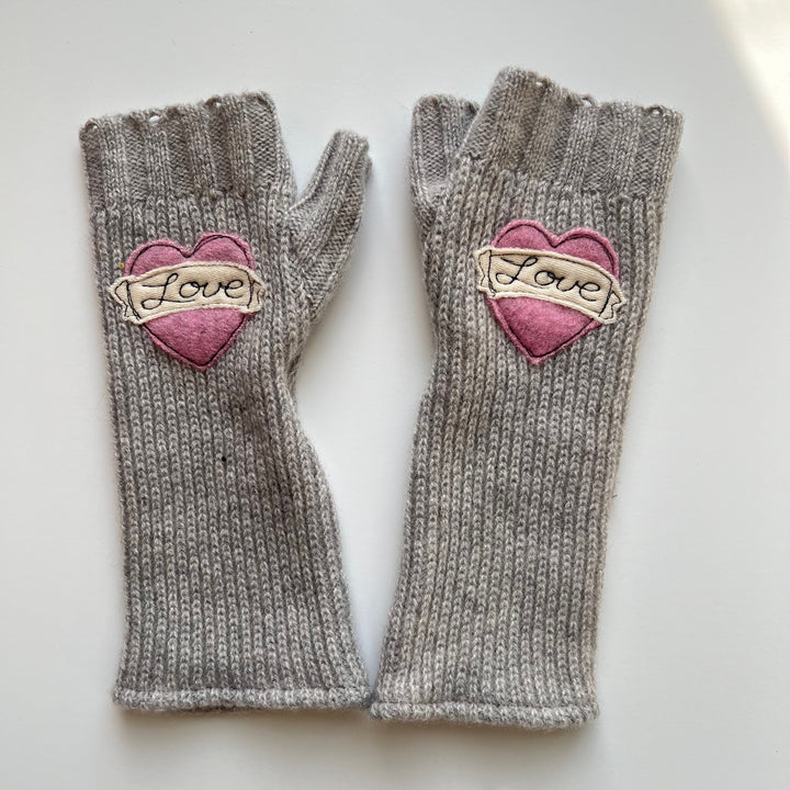 Fingerless Cashmere Gloves "Tattoo Heart"