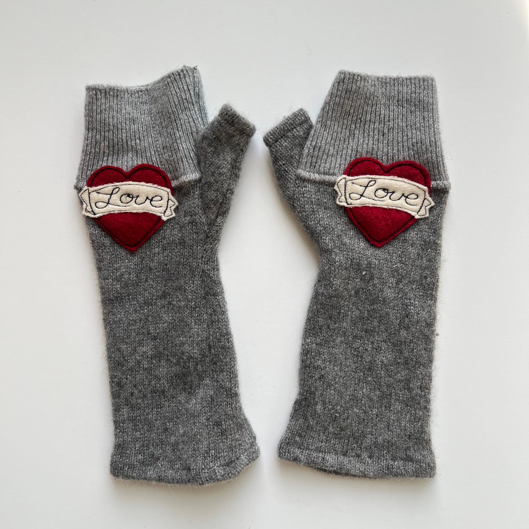 Fingerless Cashmere Gloves "Tattoo Heart"