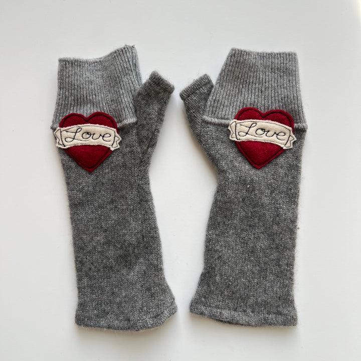 Fingerless Cashmere Gloves "Tattoo Heart"