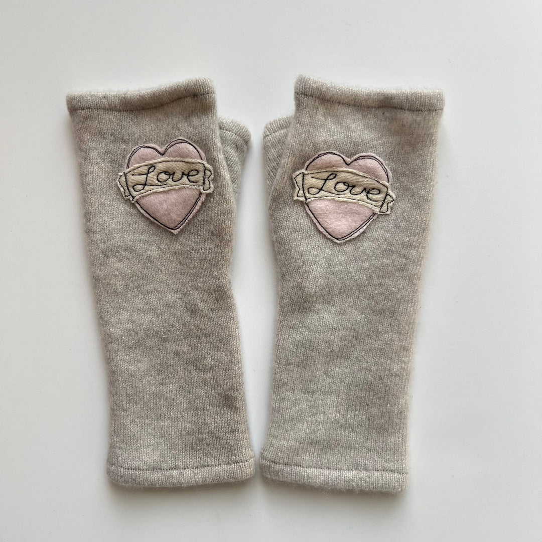 Fingerless Cashmere Gloves "Tattoo Heart"