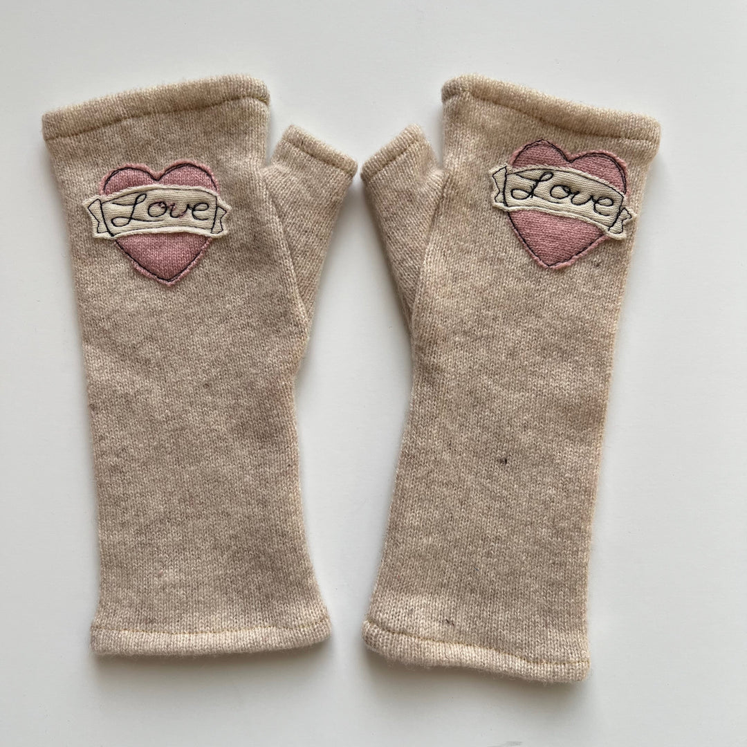 Fingerless Cashmere Gloves "Tattoo Heart"