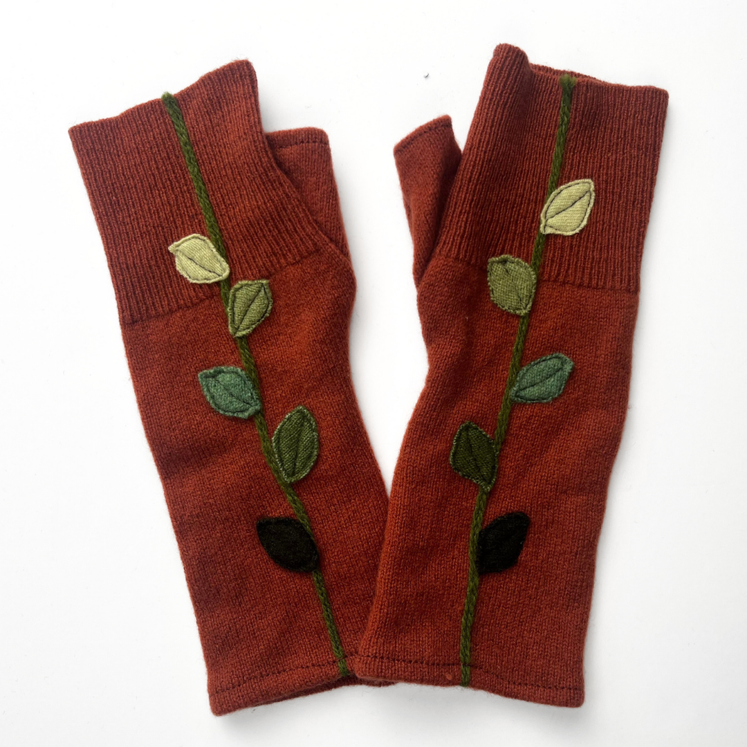 Fingerless Cashmere Gloves "Leaves"