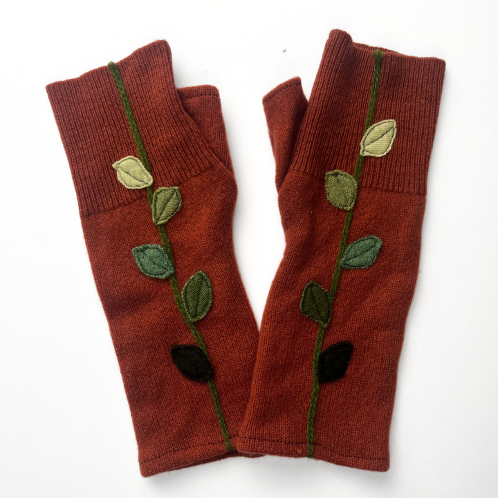 Fingerless Cashmere Gloves "Leaves"