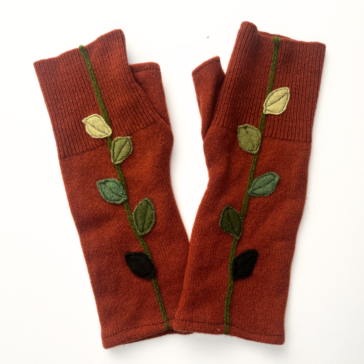 Fingerless Cashmere Gloves "Leaves"
