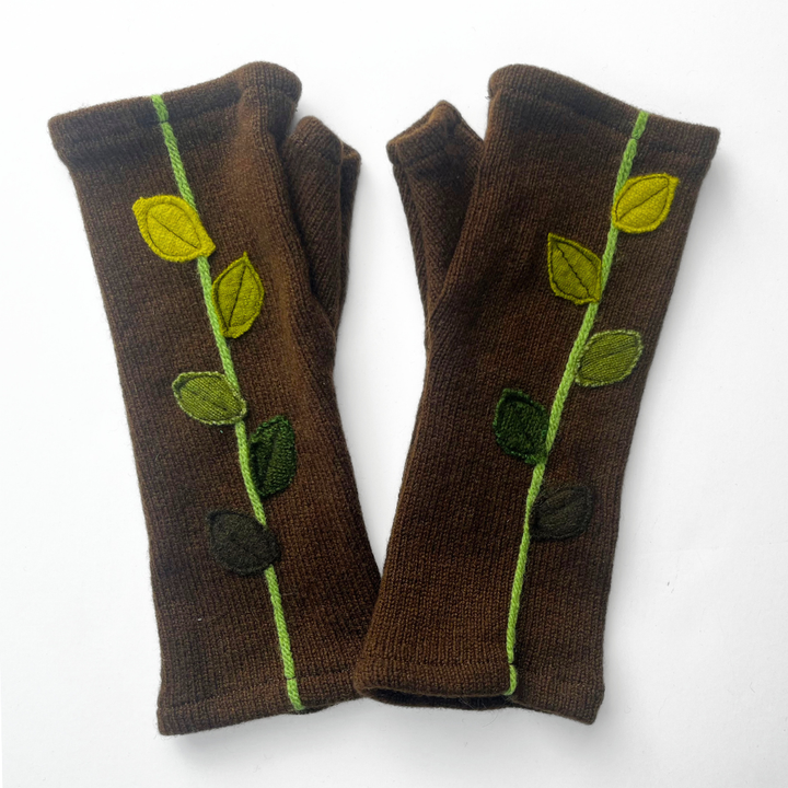 Fingerless Cashmere Gloves "Leaves"