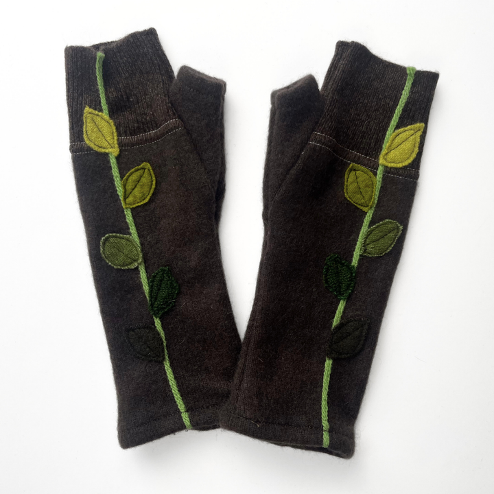 Fingerless Cashmere Gloves "Leaves"