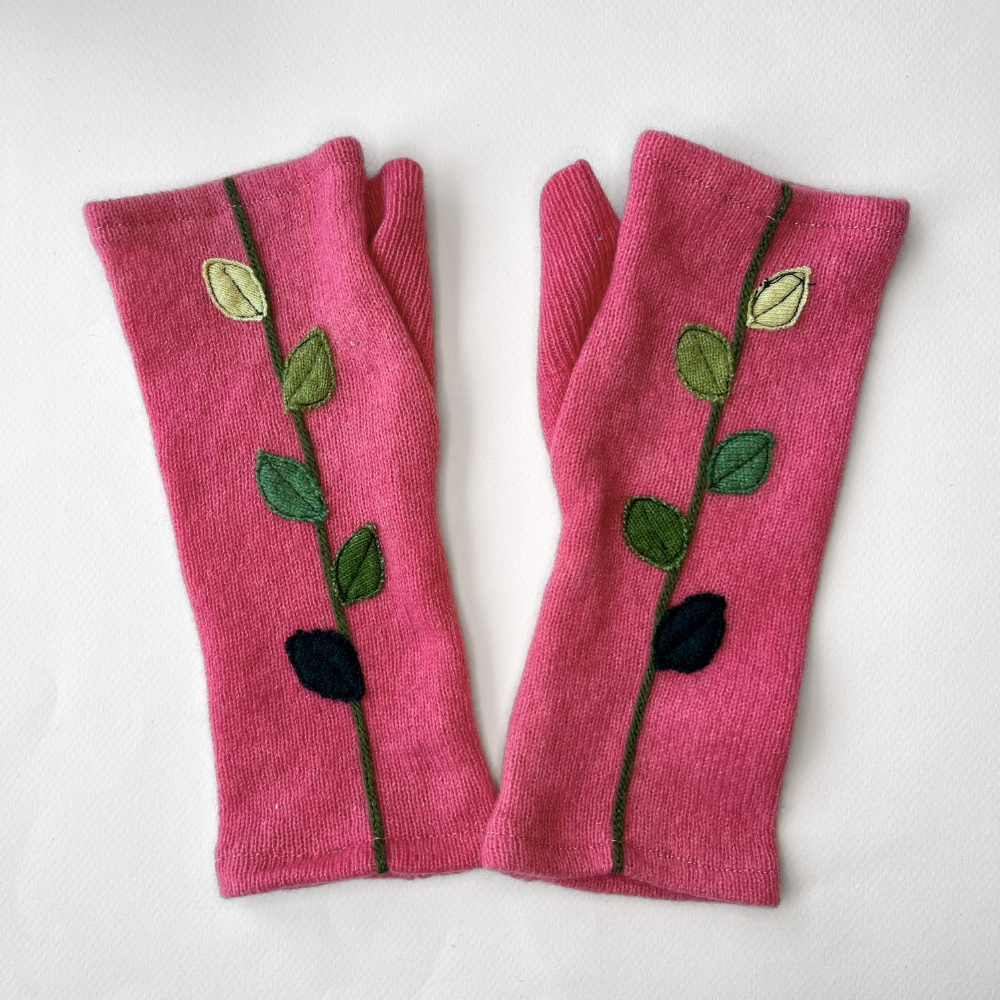 Fingerless Cashmere Gloves "Leaves"