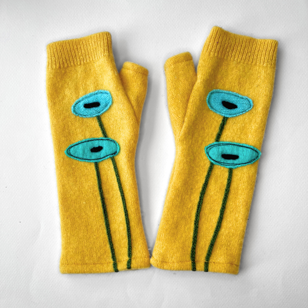 Fingerless Cashmere Gloves "Oval Poppy"
