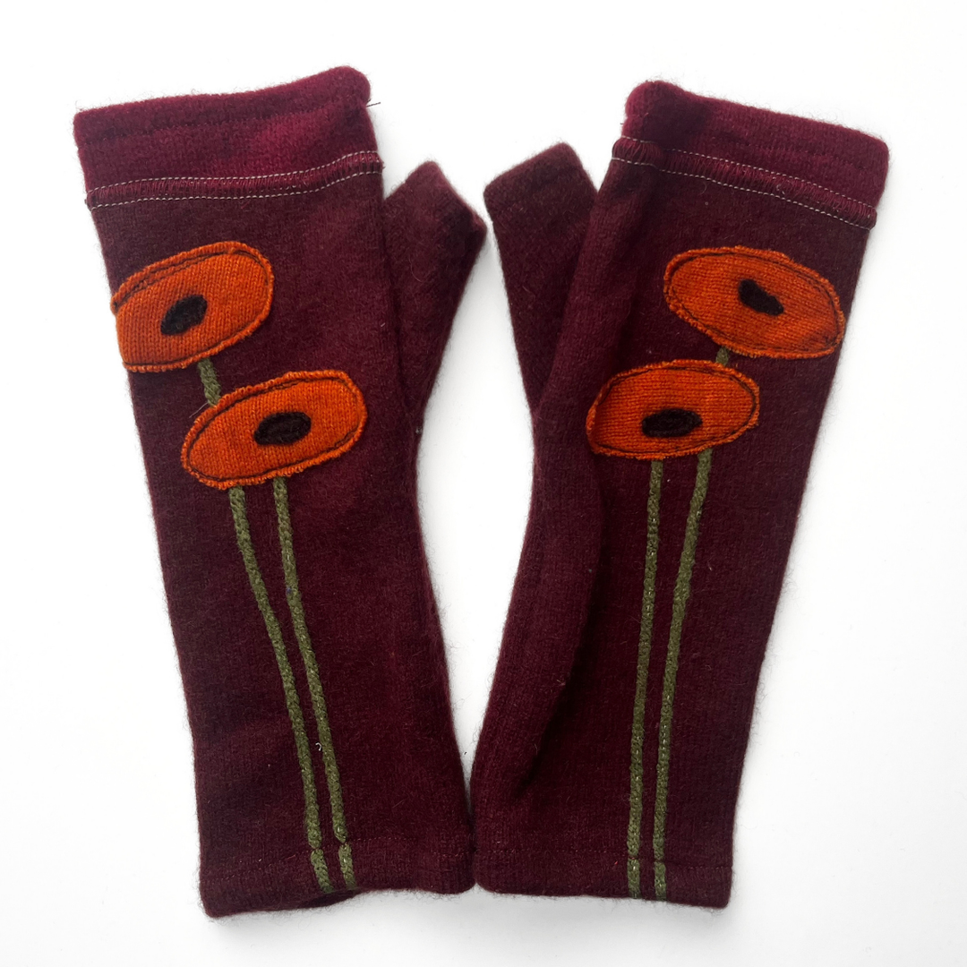 Fingerless Cashmere Gloves "Oval Poppy"