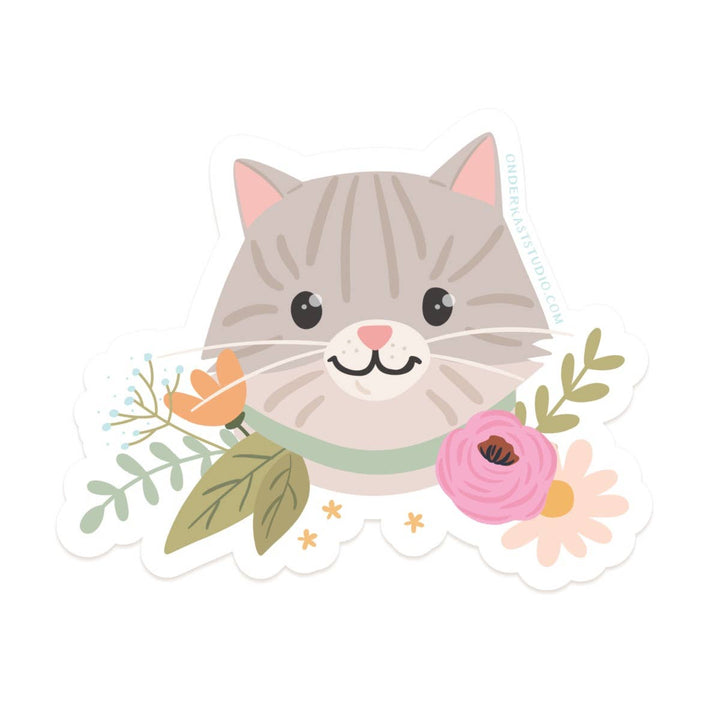 Sticker | Gray Tabby Cat Floral