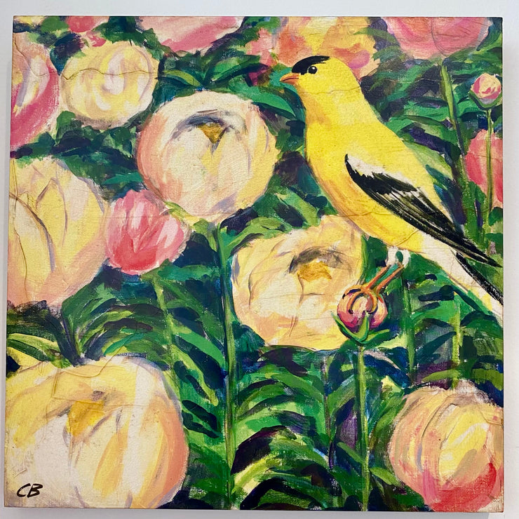 Goldfinch on Flowers Art Print
