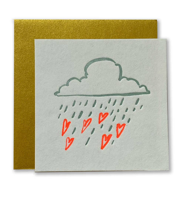 Letterpress Mini Card "Raining Hearts"