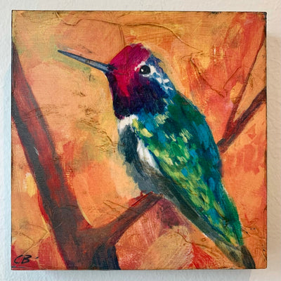 Hummingbird on Orange Art Print