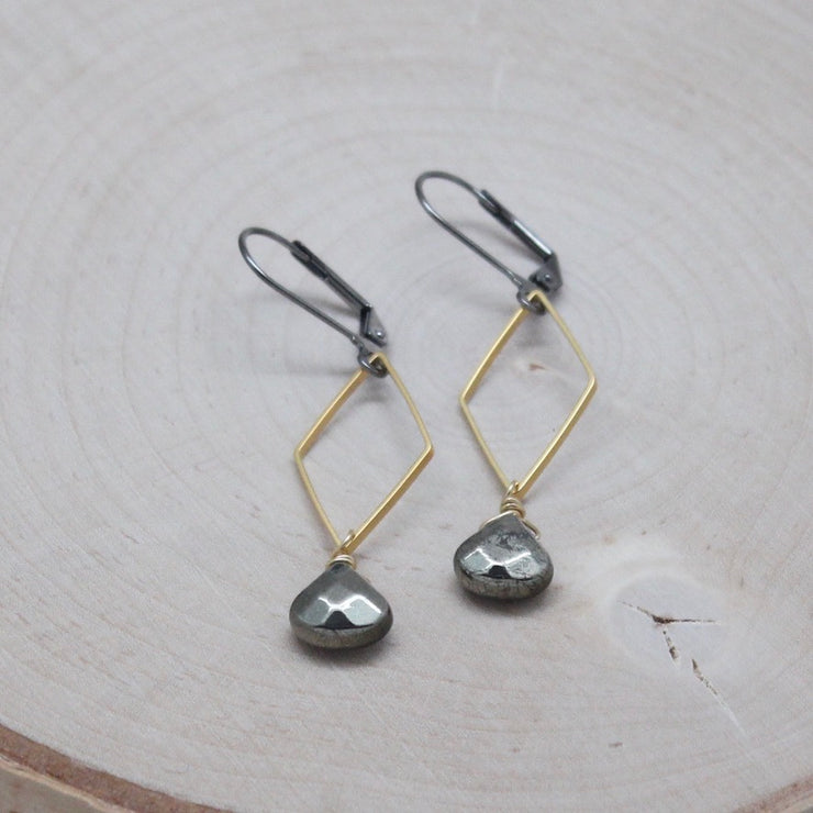 Gunmetal Geo Link + Gemstone Earrings