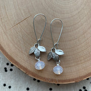 Silver Gemstone + Leaves Earrings