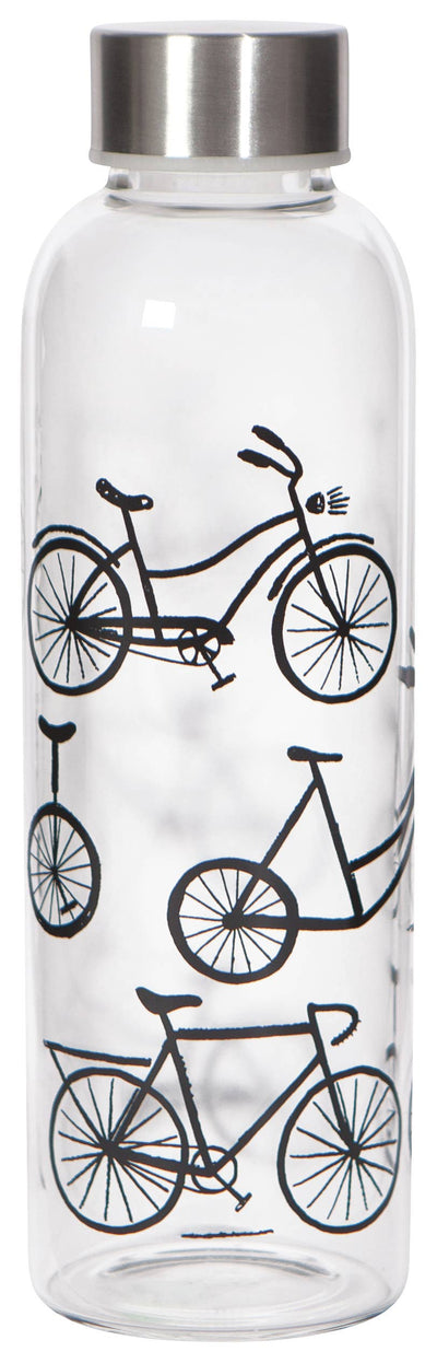 Glass Water Bottle "Bike Ride"