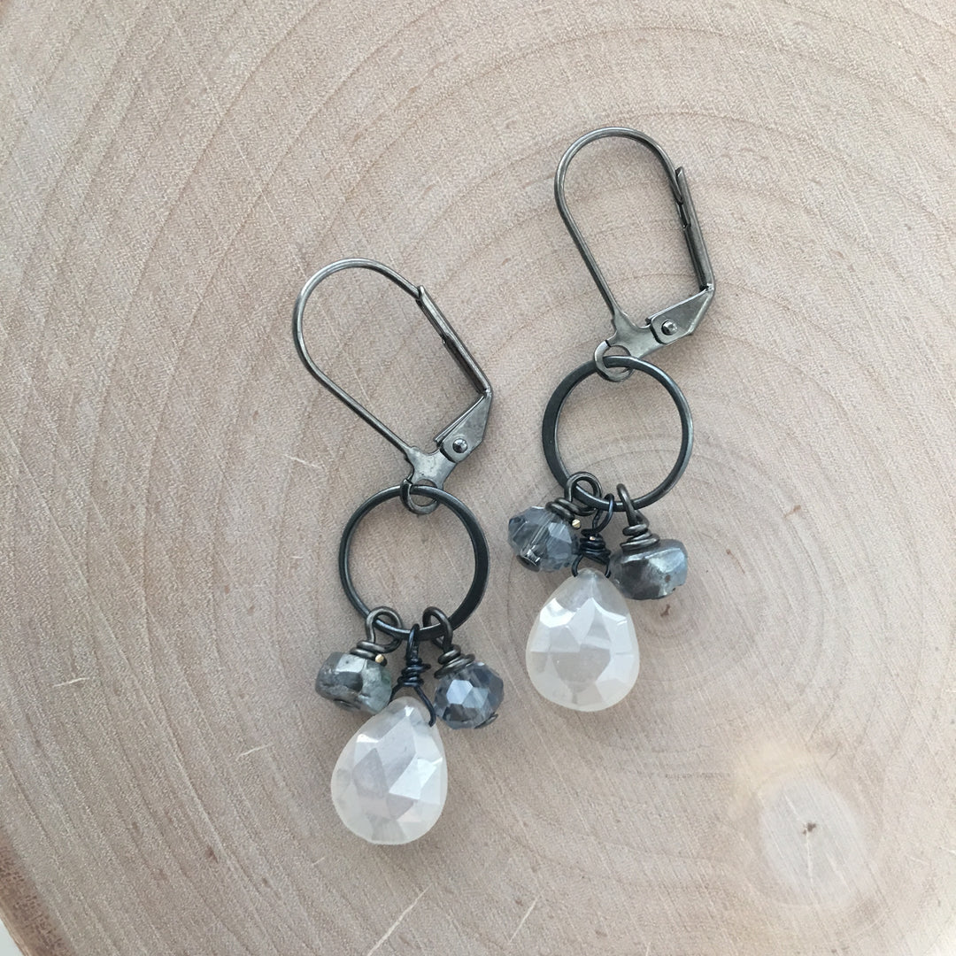 Gunmetal Ring Cluster Earrings