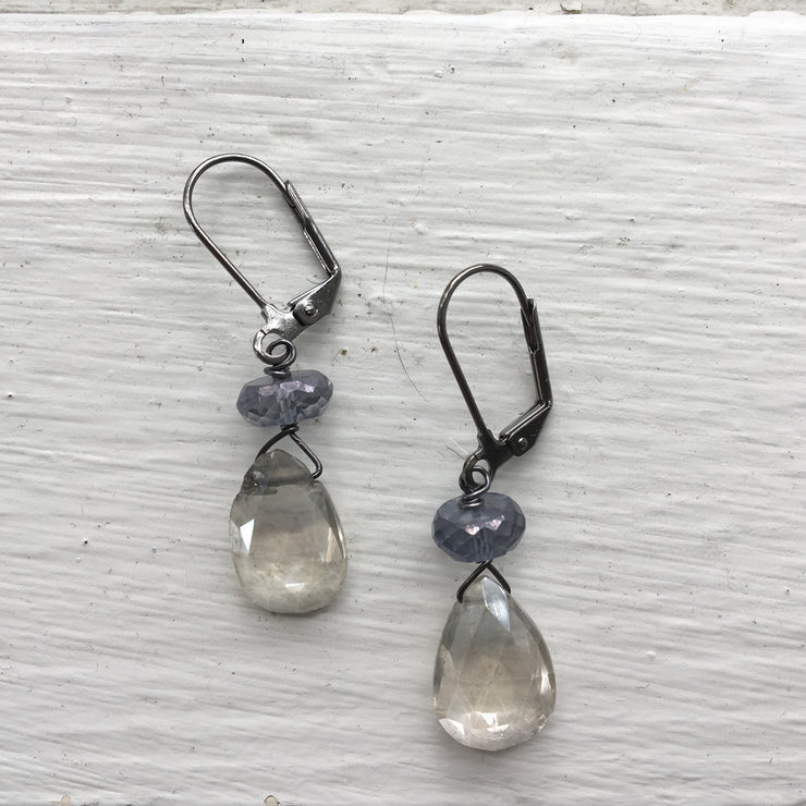 Gunmetal Gemstone Stack Earrings