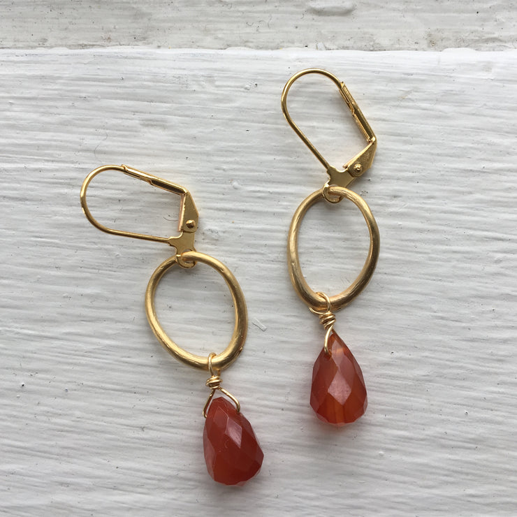 Gold Oval + Stone Earrings