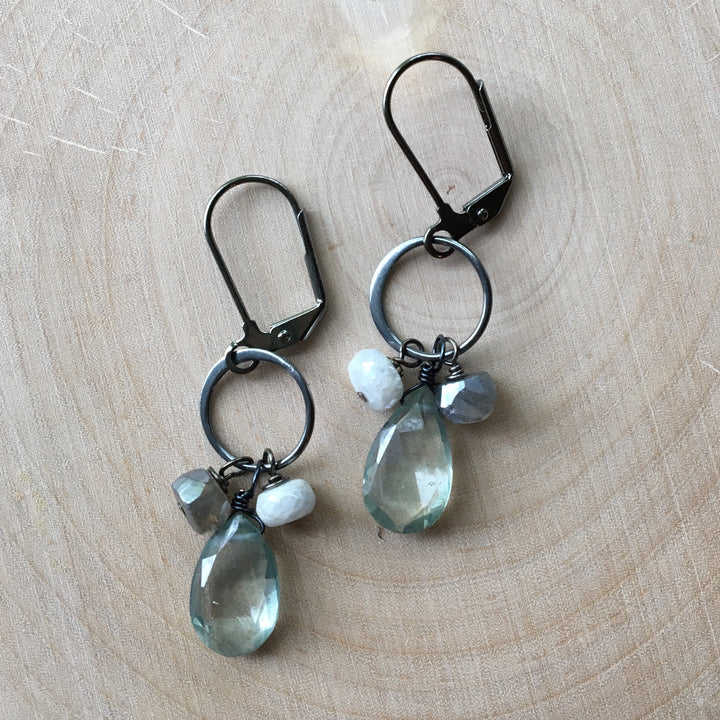 Gunmetal Ring Cluster Earrings