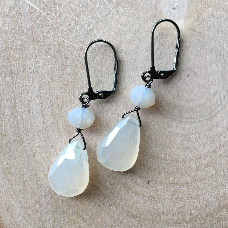 Gunmetal Gemstone Stack Earrings