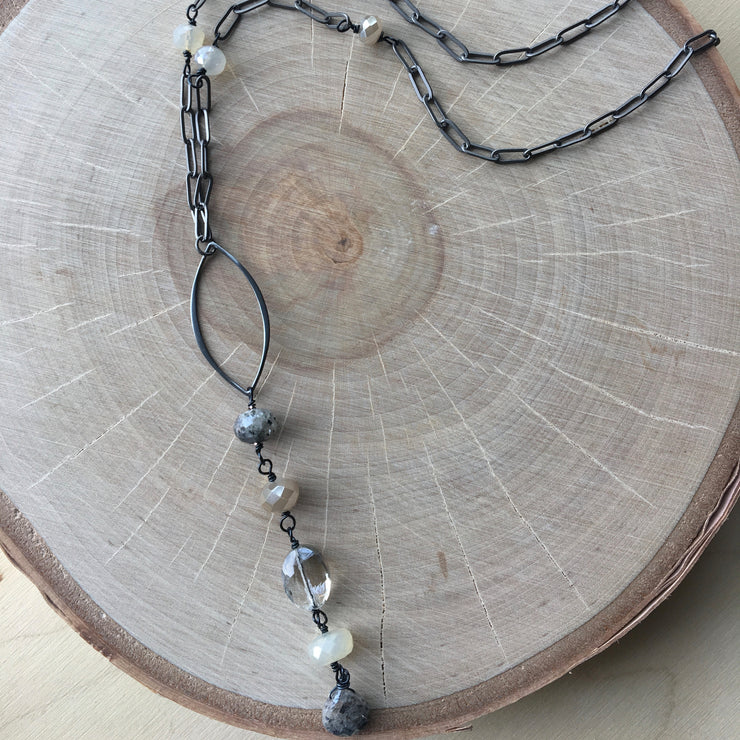 Gunmetal Wire Wrap Long Necklace