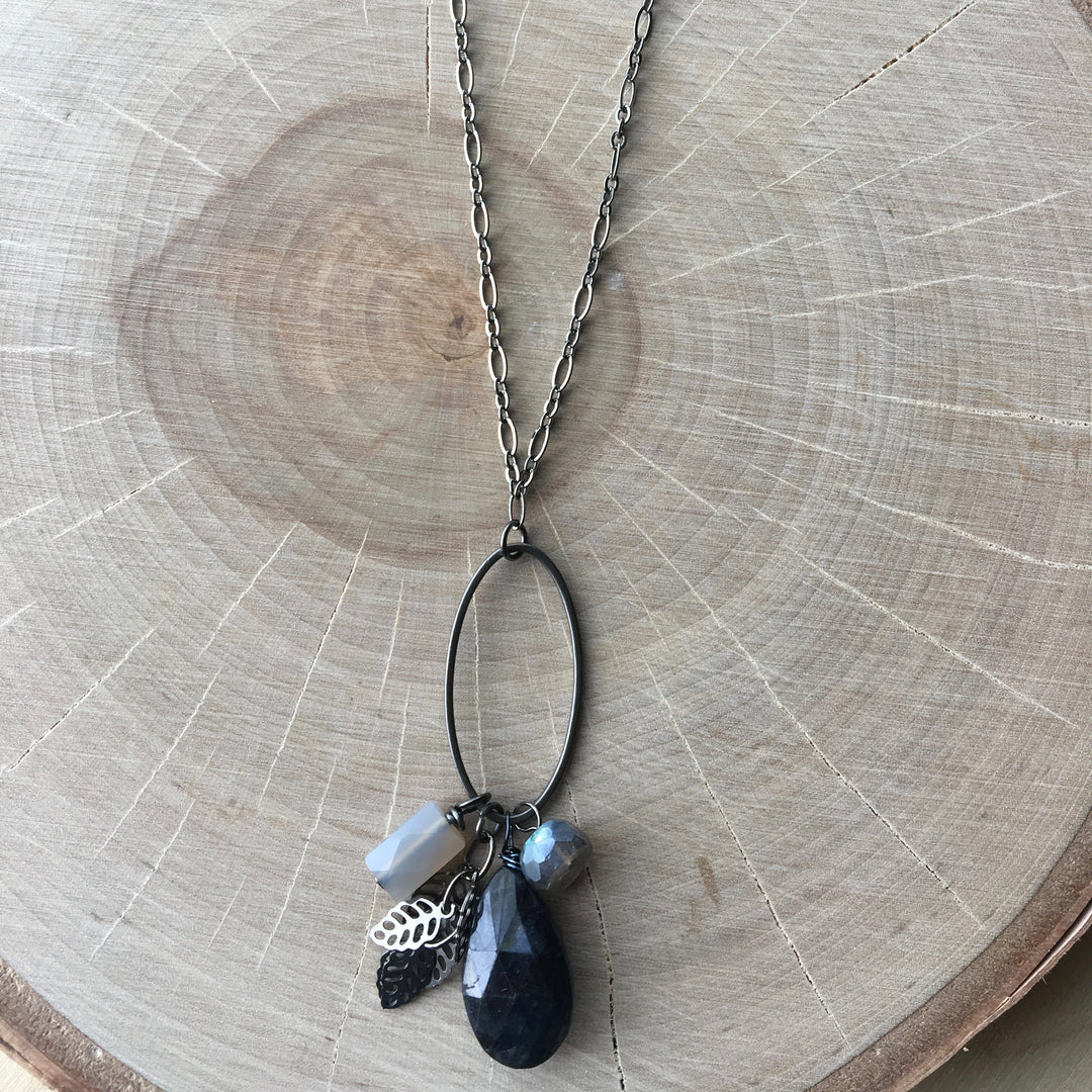 Gunmetal Pendant Long Necklace