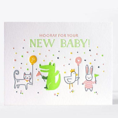 Baby Card Letterpress "Hooray!"